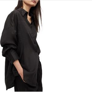 Inez Pocket Linen Shirt in Black Size US 2 NWT